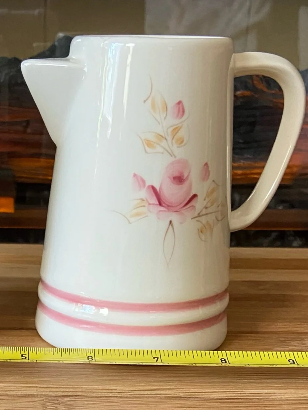 Vintage Unique Set- Blue White Asian Motif Jar & Sweet Creamer Pitcher Pink Rose